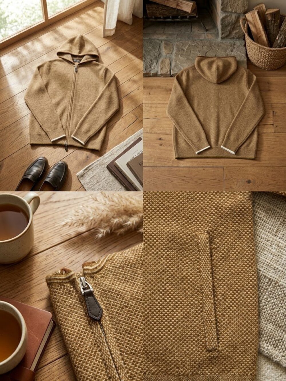 Loro Piana Varallo Baby Cashmere Hooded Zip Sweater Cardigan Brown